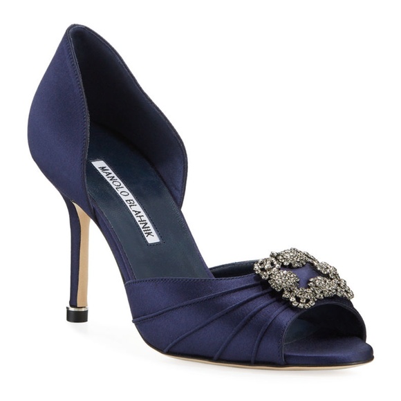 Manolo Blahnik Cassiado Satin Open-Toe Pumps 9/39 - Picture 1 of 16